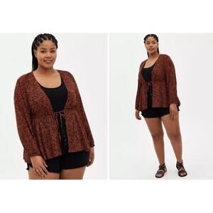 Torrid Tie-Front Midi Kimono Cheetah Print Size 3